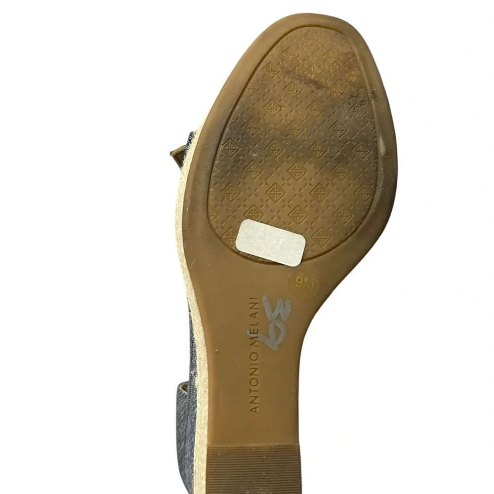ANTONIO MELANI Lauralyn Navy Blue And Gold Wedge Sandals, Size 9M